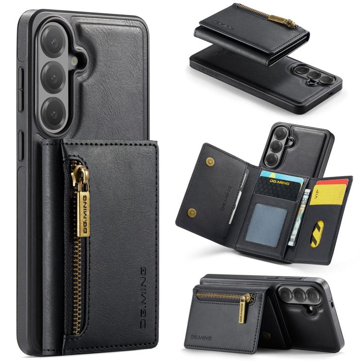 For Galaxy S26 5G DG.MING M5 Series Zip RFID Multi Card Detachable Leather Phone Case(Black)