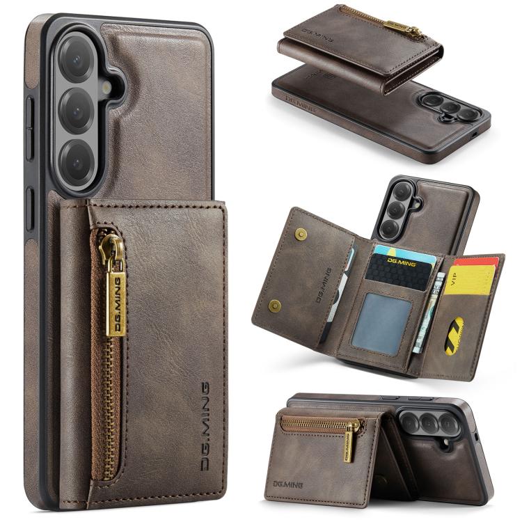 For Galaxy S26 5G DG.MING M5 Series Zip RFID Multi Card Detachable Leather Phone Case(Coffee)