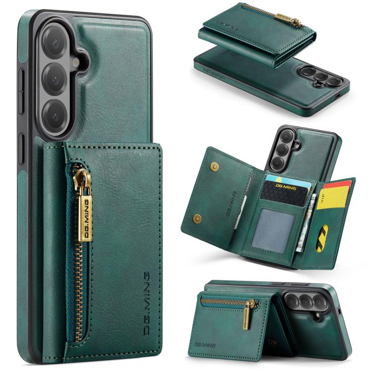 For Galaxy S26 5G DG.MING M5 Series Zip RFID Multi Card Detachable Leather Phone Case(Green)
