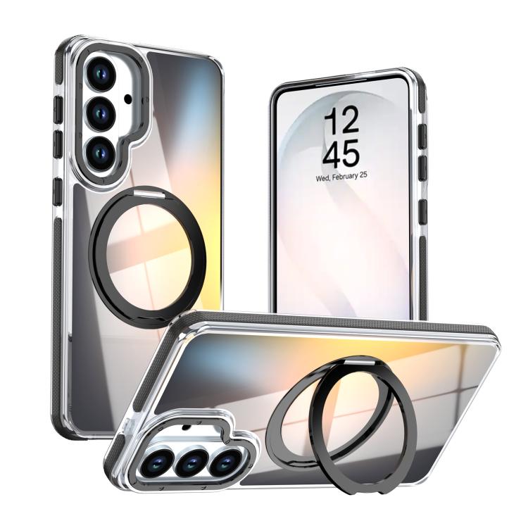 For Galaxy S26 5G Dual Color Gradient Discolor 360 Degree Rotation Holder Magnetic Phone Case(Black)