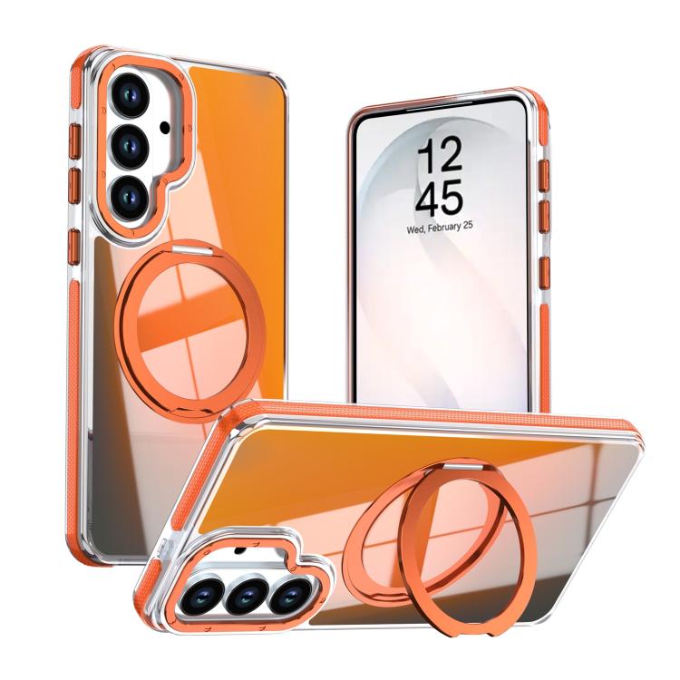 For Galaxy S26 5G Dual Color Gradient Discolor 360 Degree Rotation Holder Magnetic Phone Case(Orange)
