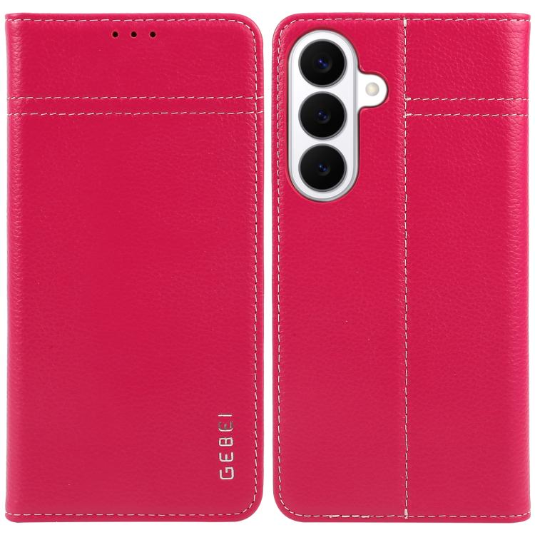 For Galaxy S26 5G GEBEI Top-grain Horizontal Flip Leather Phone Case(Rose Red)