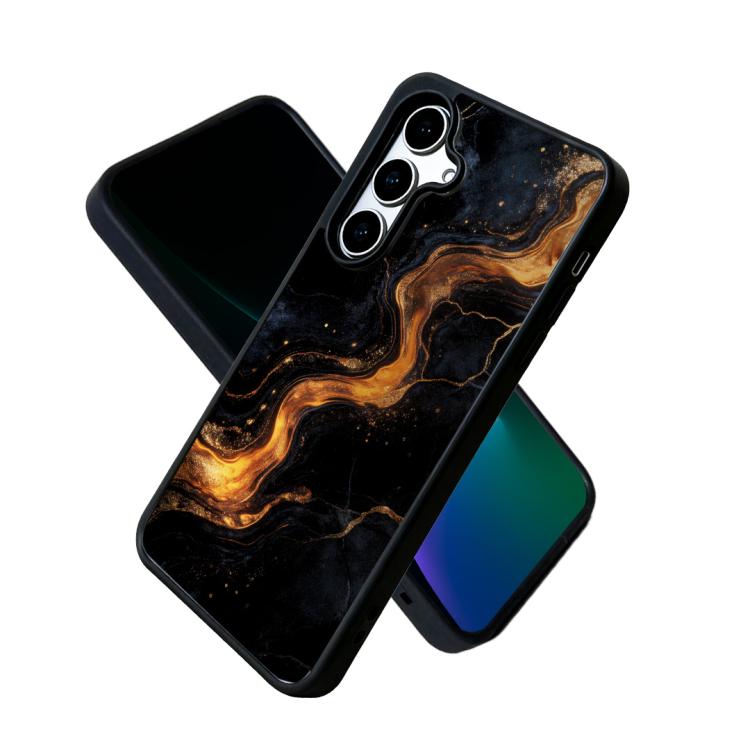 For Galaxy S26 5G Marble Pattern Magnetic Phone Case(Black Gold Lava Flow Marble)