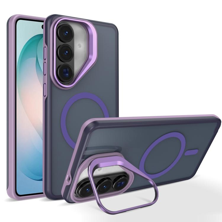 For Galaxy S26 5G Metal Camera Holder Skin Matte Magnetic Phone Case(Purple)