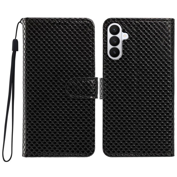 For Galaxy S26 5G Mirrored Buckle Vegan Leather Phone Case with Small Black Cord(Black)