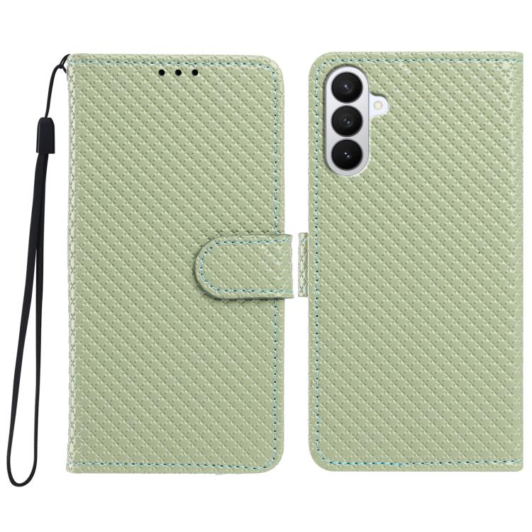 For Galaxy S26 5G Mirrored Buckle Vegan Leather Phone Case with Small Black Cord(Green)