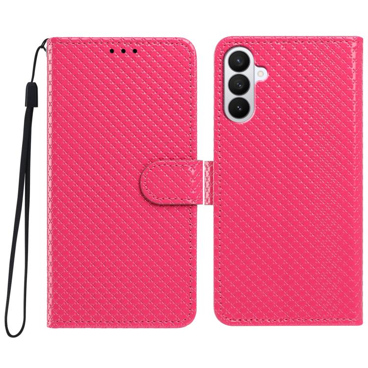 For Galaxy S26 5G Mirrored Buckle Vegan Leather Phone Case with Small Black Cord(Rose Red)