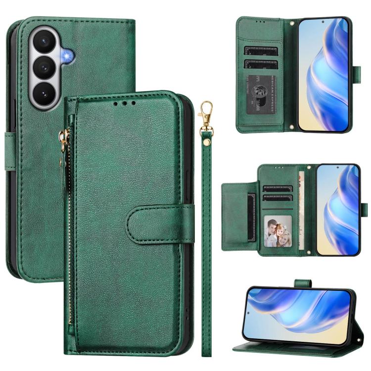 For Galaxy S26 5G Multi-Card Slots Zipper Wallet Leather Phone Case(Green)