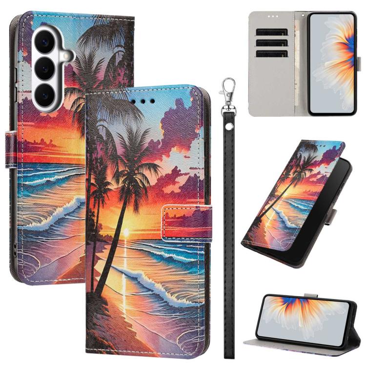For Galaxy S26 5G Painted Pattern Vegan Leather Phone Case with Strap(Hawaii)