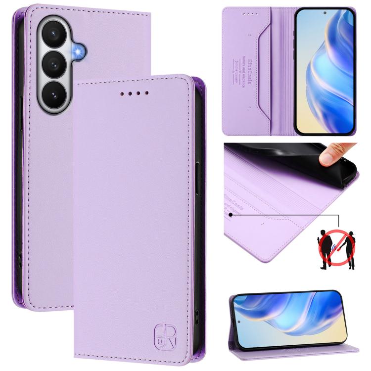 For Galaxy S26 5G RC01 Dual-Folded Magnetic Suction RFID Leather Phone Case(Light Purple)