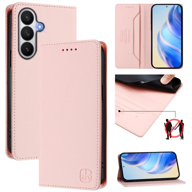 For Galaxy S26 5G RC01 Dual-Folded Magnetic Suction RFID Leather Phone Case(Pink)