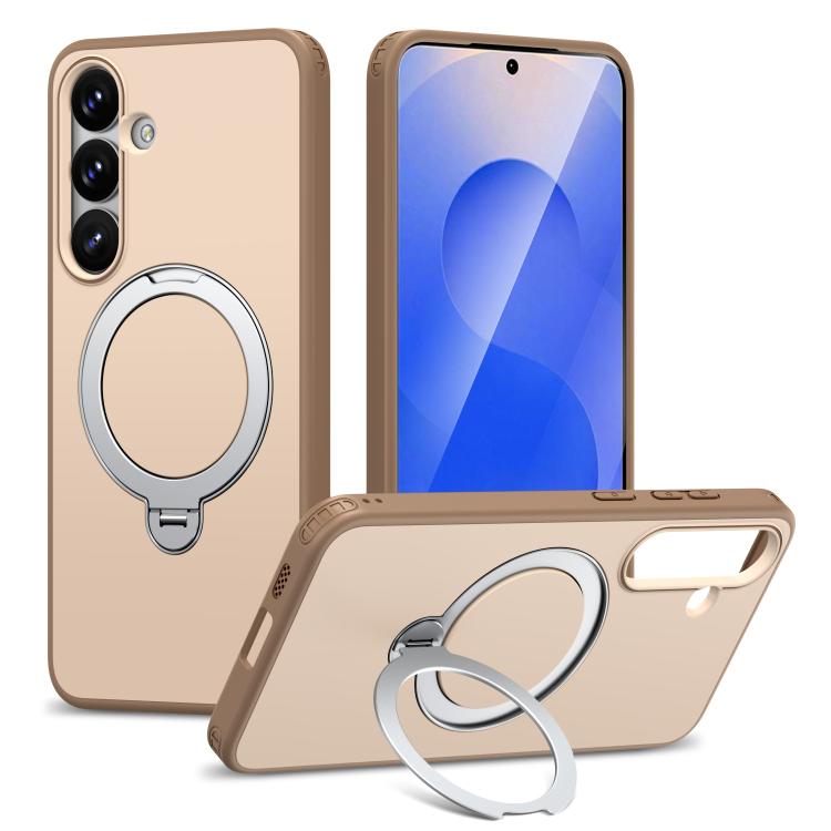For Galaxy S26 5G Rotating Holder TPU + PC Magnetic Shockproof Phone Case(Khaki)