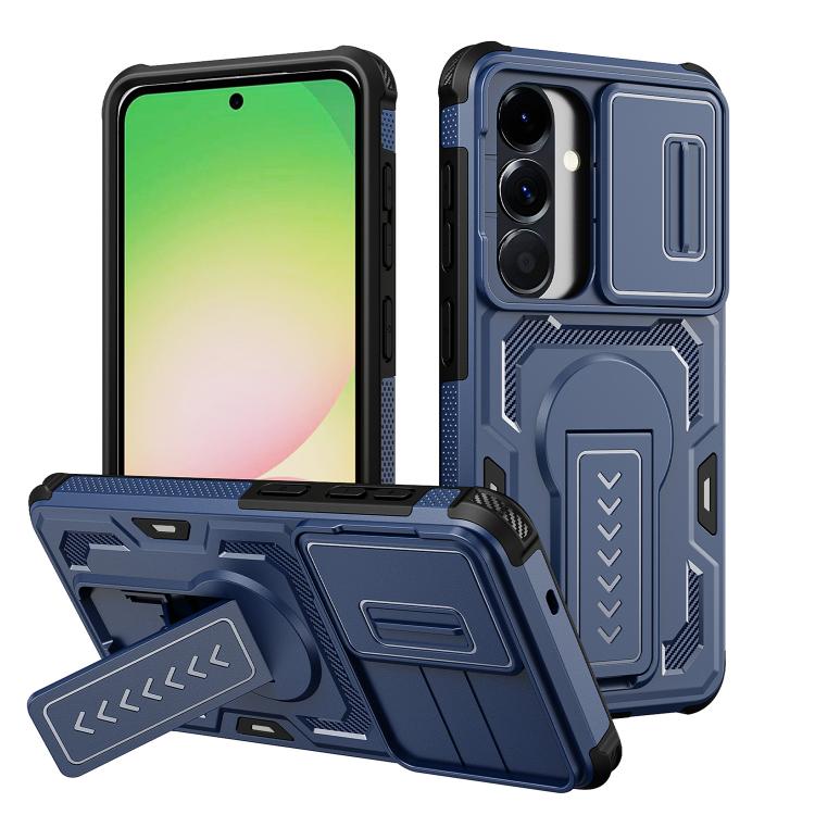 For Galaxy S26 5G Slid Camera Shield Invisible Holder PC Hybrid TPU Phone Case(Blue)