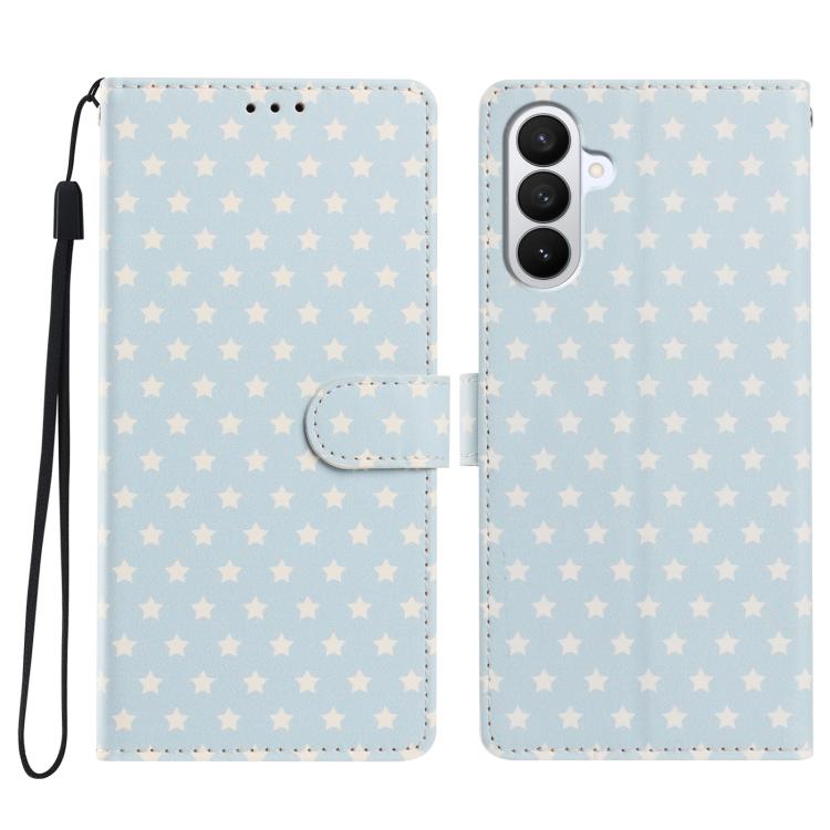 For Galaxy S26 5G Star Pattern Magnetic Buckle Vegan Leather Phone Case with Wrist Strap(Blue)