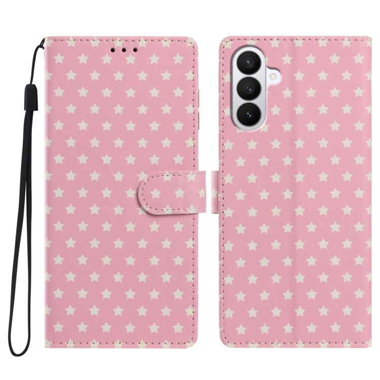For Galaxy S26 5G Star Pattern Magnetic Buckle Vegan Leather Phone Case with Wrist Strap(Pink)