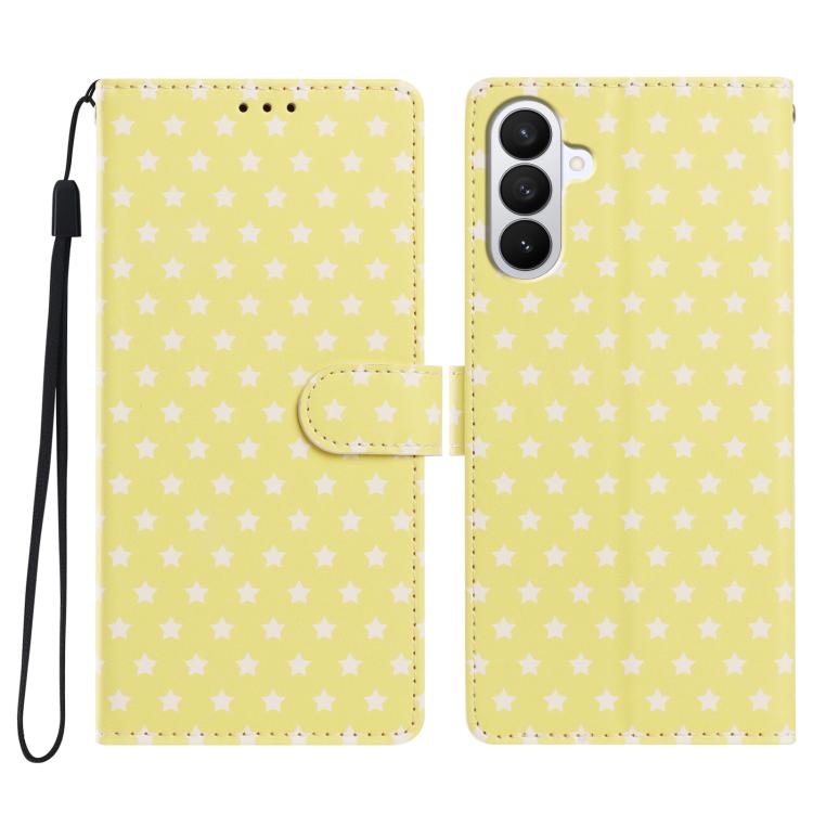 For Galaxy S26 5G Star Pattern Magnetic Buckle Vegan Leather Phone Case with Wrist Strap(Yellow)