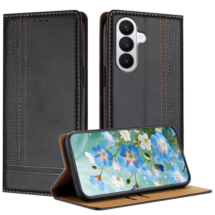 For Galaxy S26 5G Stitching Design Scratch-Resistant Vegan Leather Phone Case(Black)