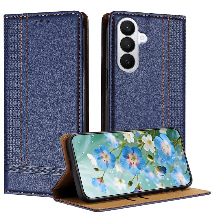 For Galaxy S26 5G Stitching Design Scratch-Resistant Vegan Leather Phone Case(Blue)