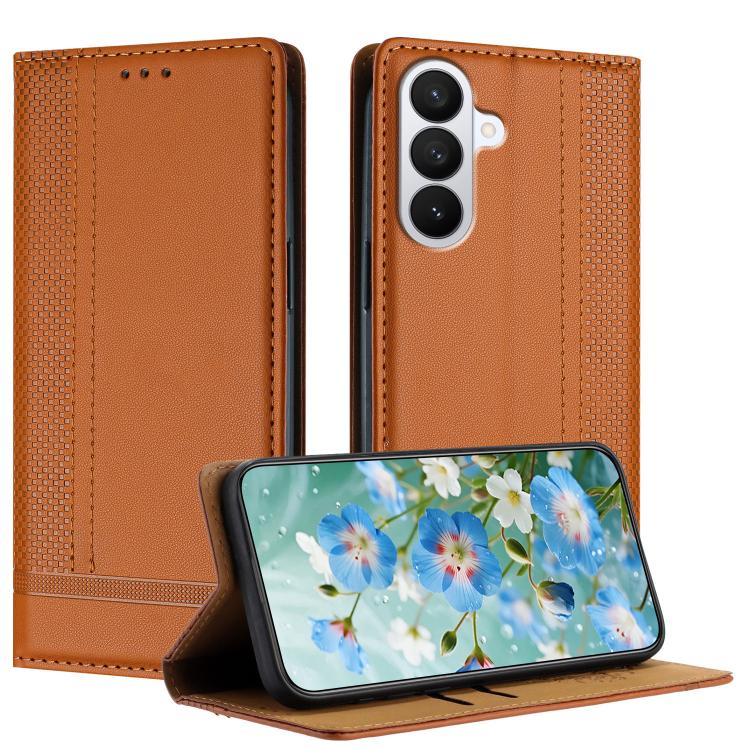 For Galaxy S26 5G Stitching Design Scratch-Resistant Vegan Leather Phone Case(Brown)