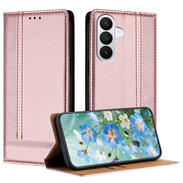 For Galaxy S26 5G Stitching Design Scratch-Resistant Vegan Leather Phone Case(Rose Gold)