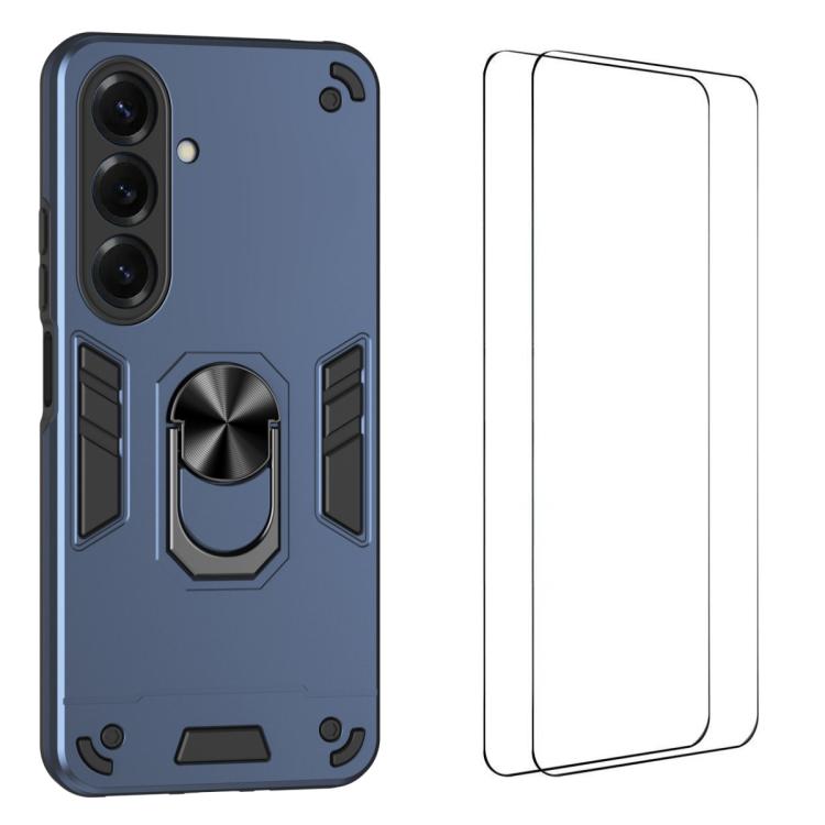For Galaxy S26 5G WANLONFENG Armor Kickstand Shockproof Phone Case with 2pcs Screen Films(Blue)