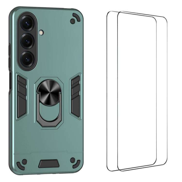 For Galaxy S26 5G WANLONFENG Armor Kickstand Shockproof Phone Case with 2pcs Screen Films(Green)