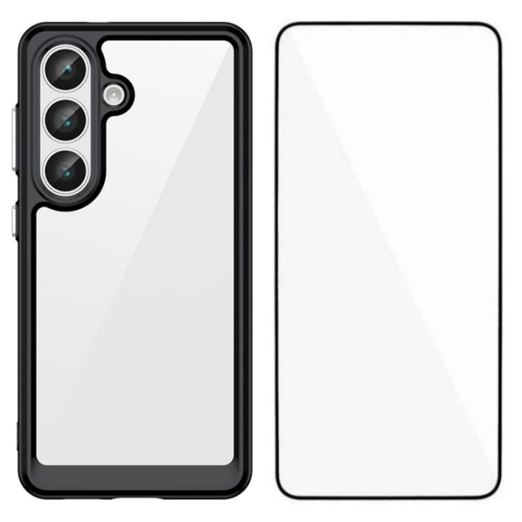For Galaxy S26 5G WANLONFENG Electroplated Buttons TPU Acrylic Phone Case with Screen Protector(Black)