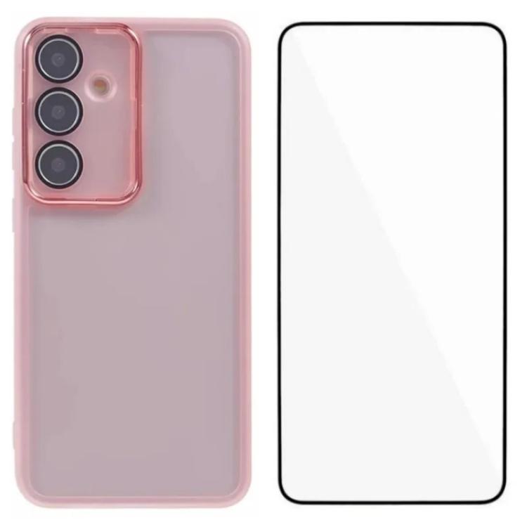 For Galaxy S26 5G WANLONFENG Electroplated Frame Translucent TPU Phone Case with Screen Film(Pink)