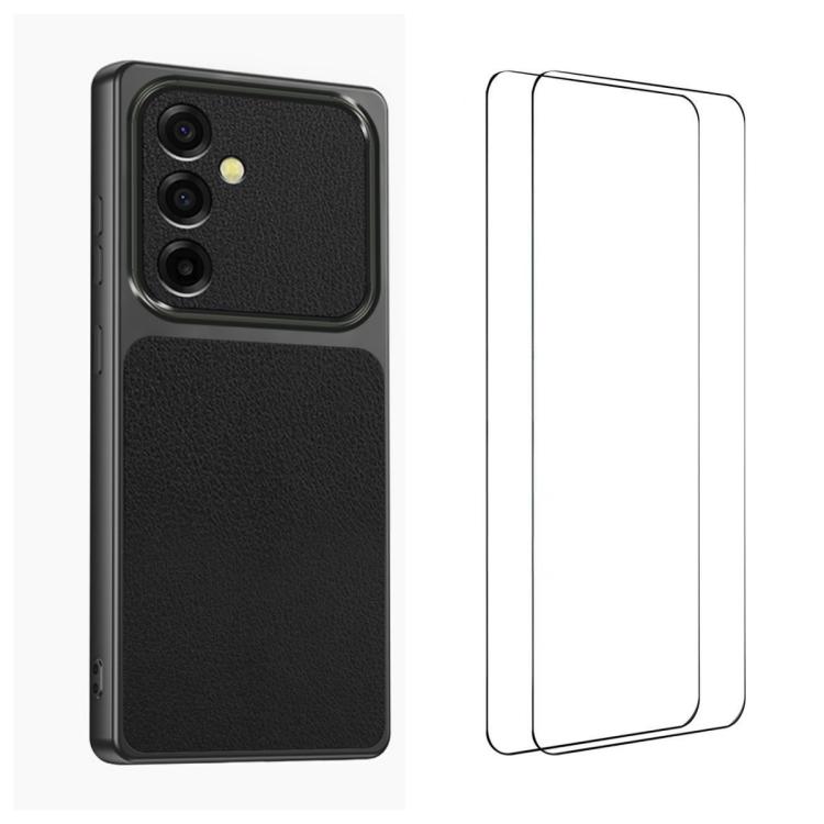 For Galaxy S26 5G WANLONFENG Lambskin Texture PC TPU Phone Case with 2pcs Screen Films(Black)