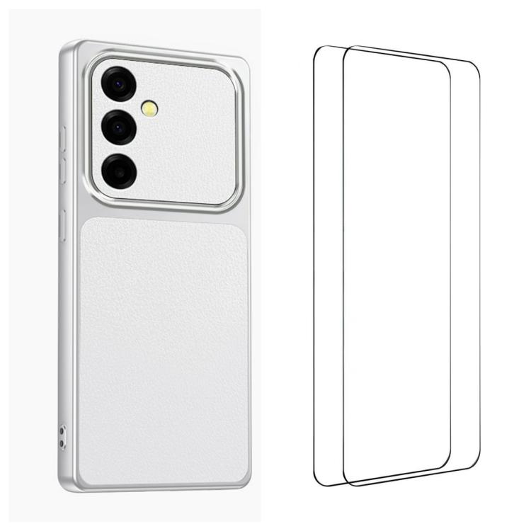 For Galaxy S26 5G WANLONFENG Lambskin Texture PC TPU Phone Case with 2pcs Screen Films(White)