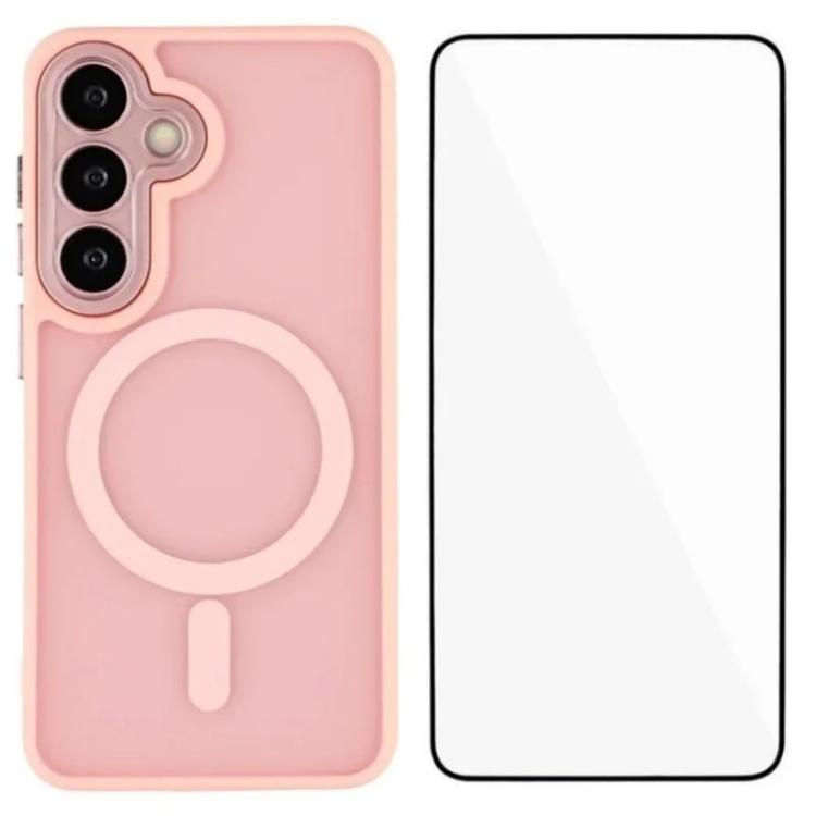 For Galaxy S26 5G WANLONFENG Skin-feel Magnetic PC Hybrid TPU Phone Case with Screen Protector(Pink)