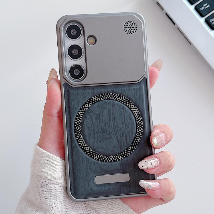 For Galaxy S26 5G Wood Grain Magnetic PC Shockproof Phone Case(Dark Gray)