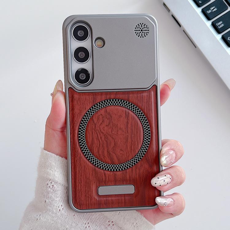 For Galaxy S26 5G Wood Grain Magnetic PC Shockproof Phone Case(Red Poplar)