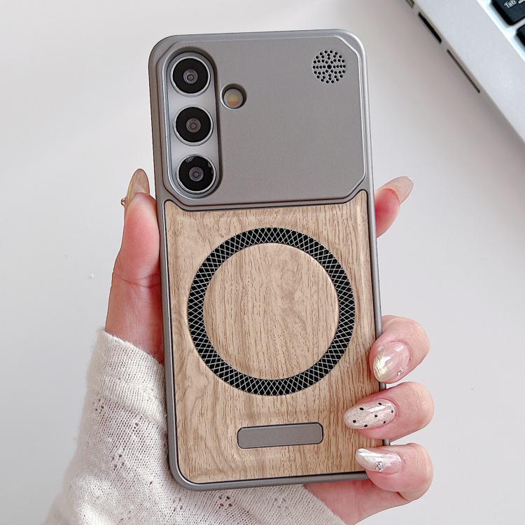 For Galaxy S26 5G Wood Grain Magnetic PC Shockproof Phone Case(Yellow Coconut)