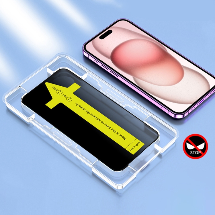 For iPhone 16 / 15 Anti-peeping Fast Attach Dust-proof Anti-static Tempered Glass Film