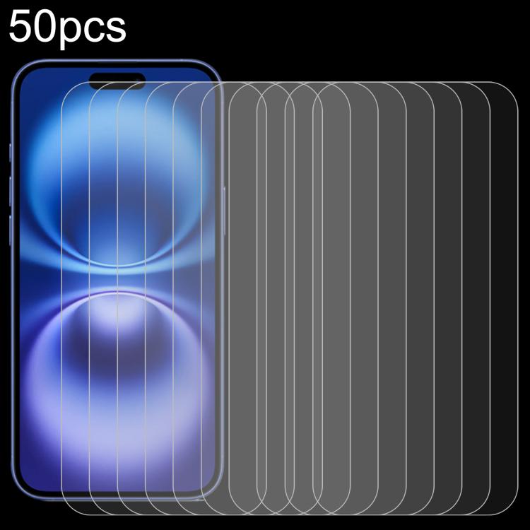 For iPhone 16 50pcs 0.26mm 9H 2.5D High Aluminum Tempered Glass Film
