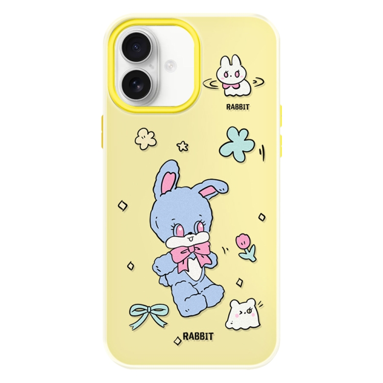 For iPhone 16 Skin Feeling Jelly TPU Hybrid PC Phone Case(Blue Rabbit Yellow)