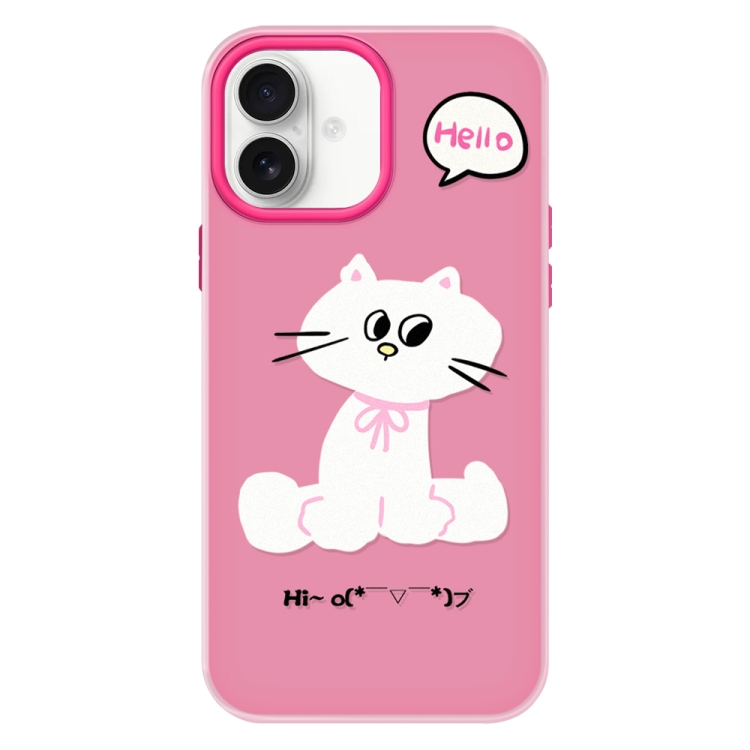 For iPhone 16 Skin Feeling Jelly TPU Hybrid PC Phone Case(Bow White Cat Rose Red)