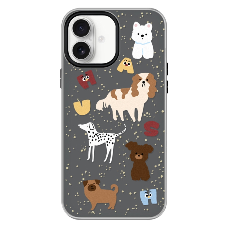 For iPhone 16 Skin Feeling Jelly TPU Hybrid PC Phone Case(English Puppy Black)