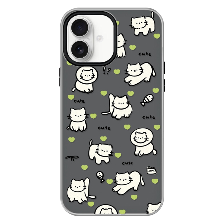 For iPhone 16 Skin Feeling Jelly TPU Hybrid PC Phone Case(Green Heart Cat Black)