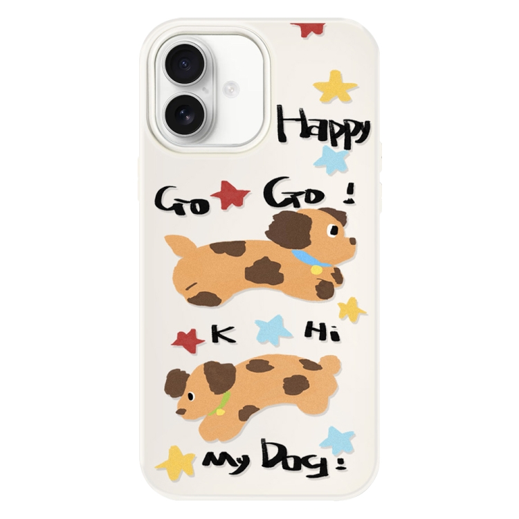 For iPhone 16 Skin Feeling Jelly TPU Hybrid PC Phone Case(Happy Dog ??White)