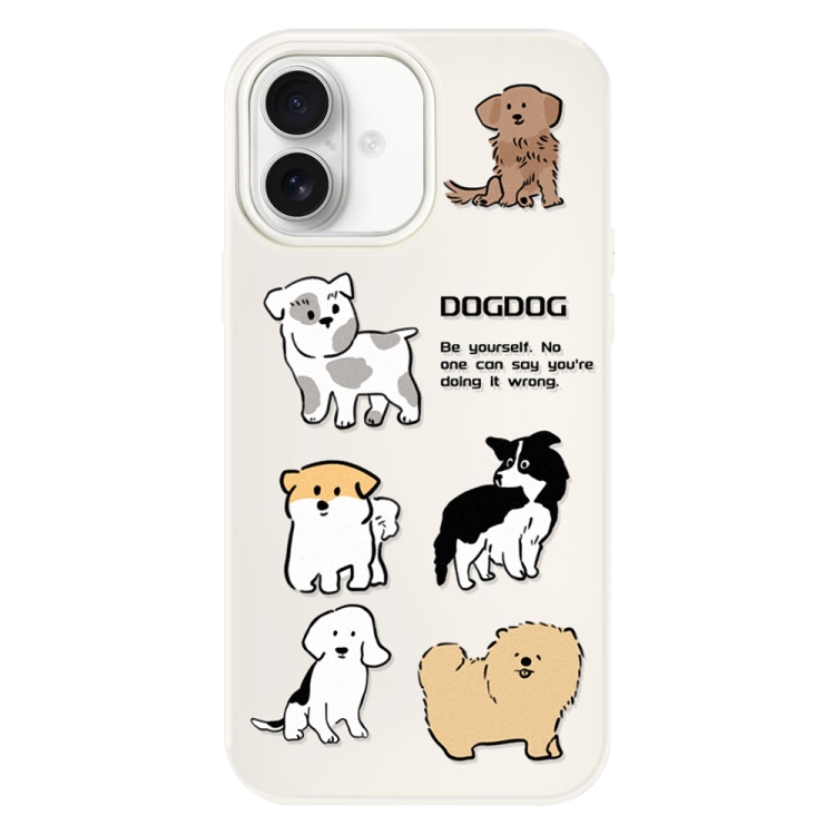 For iPhone 16 Skin Feeling Jelly TPU Hybrid PC Phone Case(Multi Breed Puppy White)