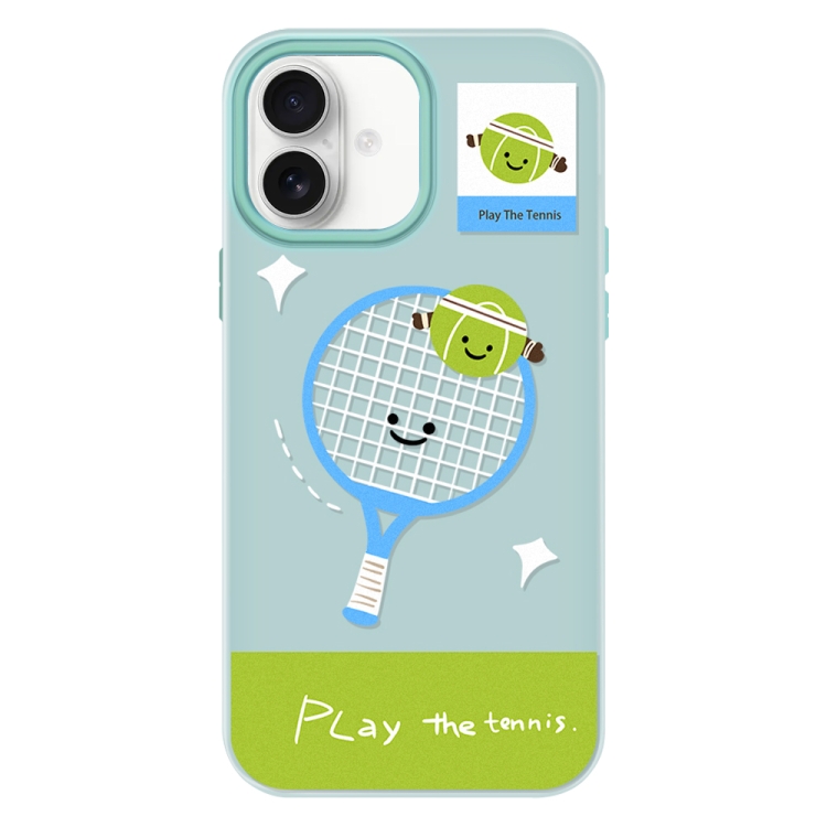 For iPhone 16 Skin Feeling Jelly TPU Hybrid PC Phone Case(Play Tennis Light Green)