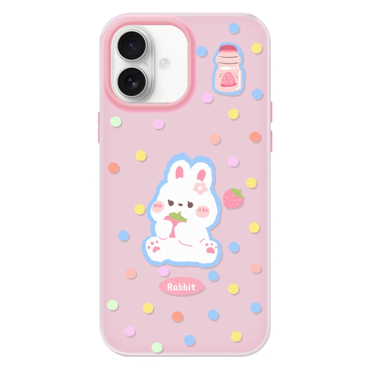 For iPhone 16 Skin Feeling Jelly TPU Hybrid PC Phone Case(Polka Dot Rabbit Pink)