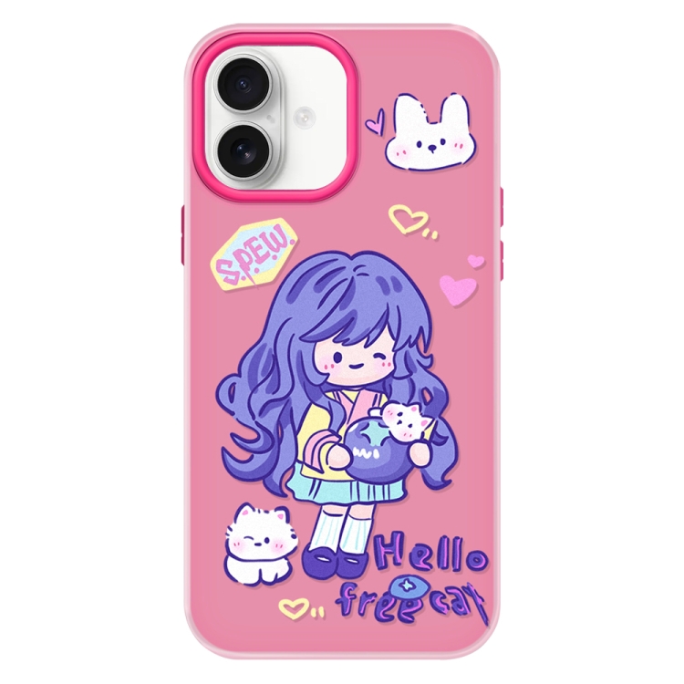 For iPhone 16 Skin Feeling Jelly TPU Hybrid PC Phone Case(Purple Hair Girl Rose Red)