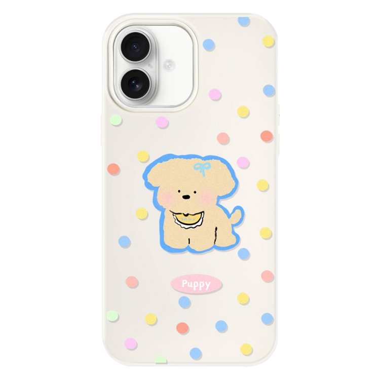 For iPhone 16 Skin Feeling Jelly TPU Hybrid PC Phone Case(Yellow Puppy White)
