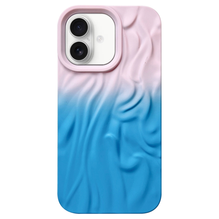 For iPhone 16 Wrinkle Gradient Skin-feel Frosted TPU Phone Case(Light Pink Blue)