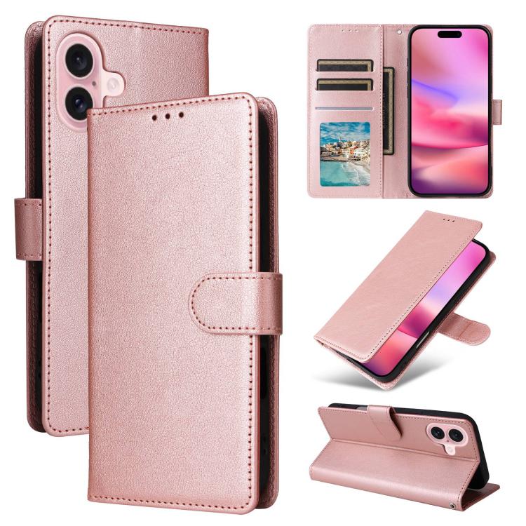 For iPhone 17 3-Card Slots Multifunctional Leather Phone Case(Rose Gold)