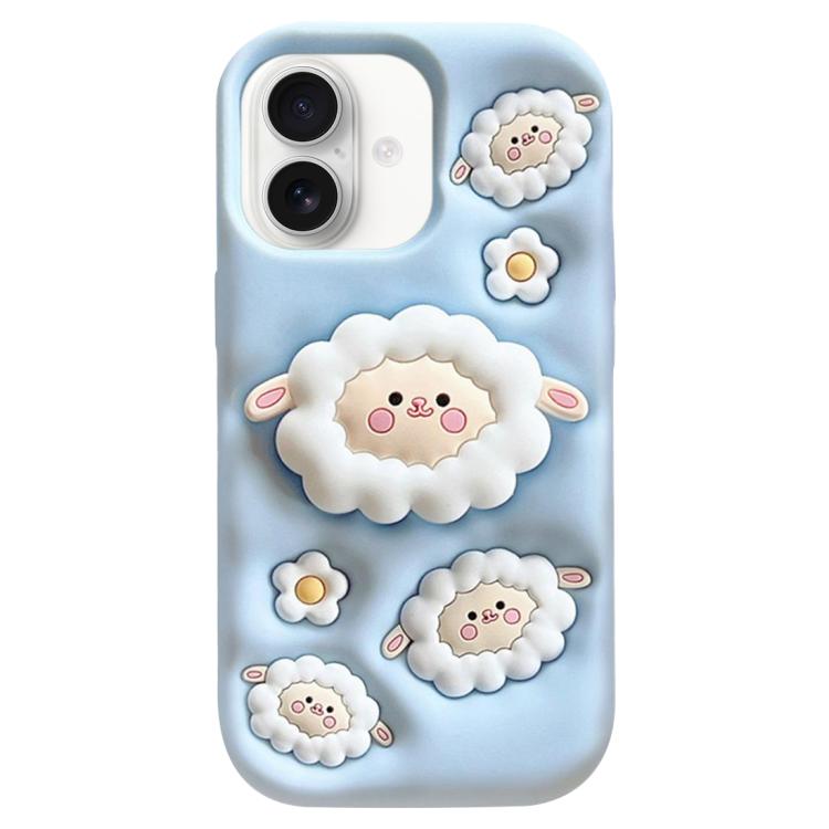 For iPhone 17 3D Cartoon Holder Full Coverage Shockproof Silicone Phone Case(Little Sheep)