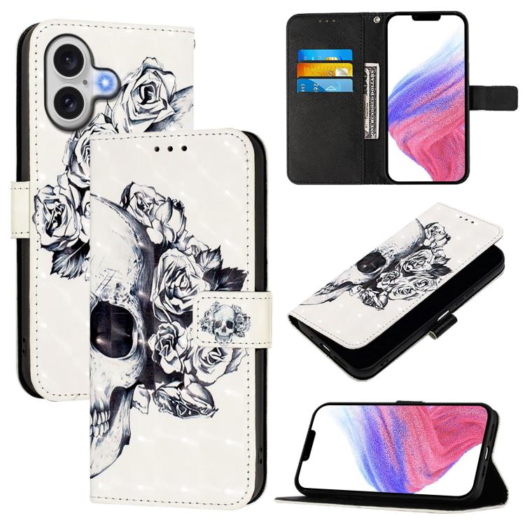 For iPhone 17 3D Painting Horizontal Flip Leather Phone Case(Skull)